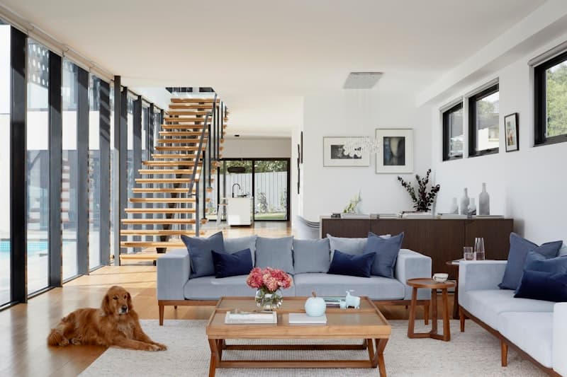 Bright family room opening onto a garden